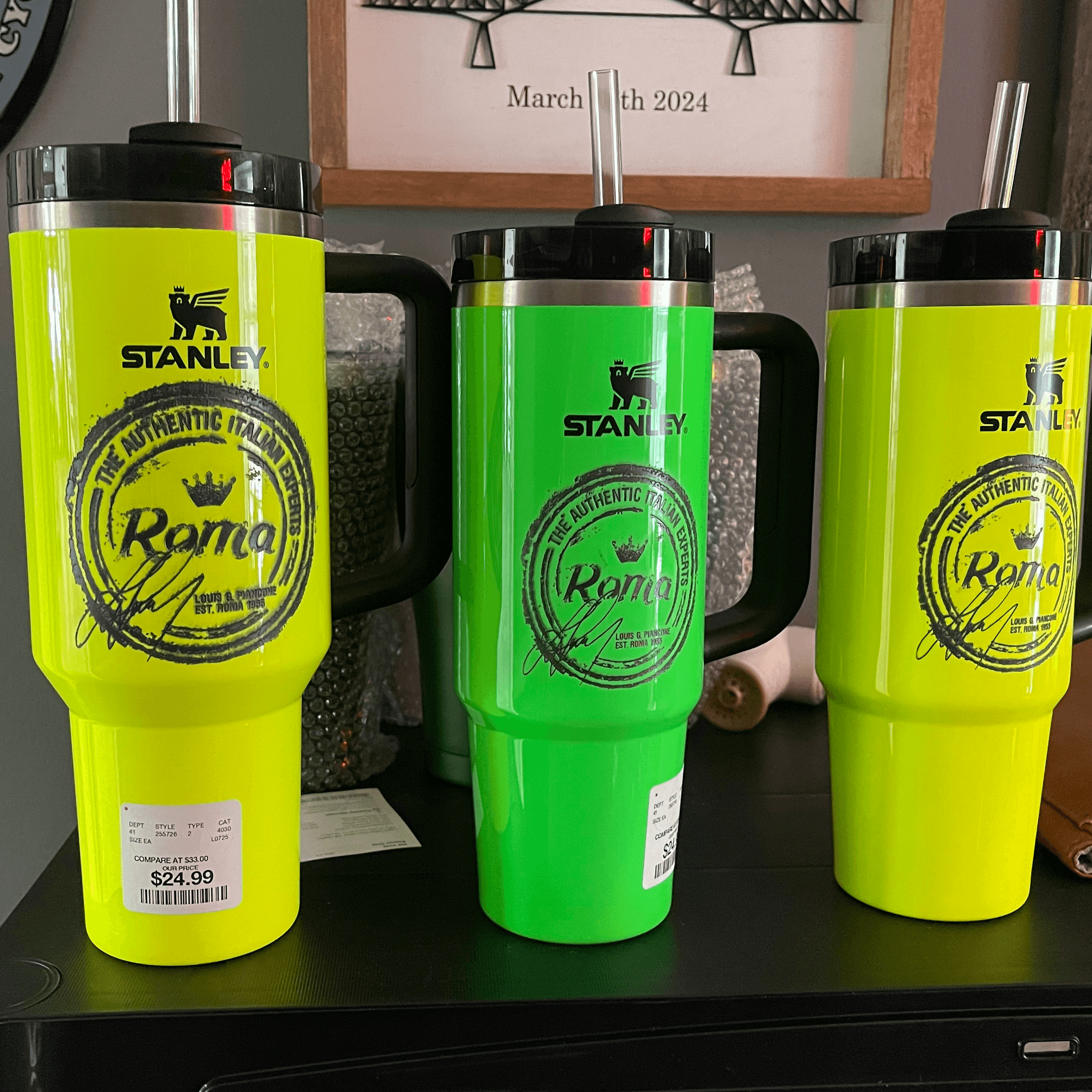 Custom engraving for Roma tumblers made in Wesmtinster, MD