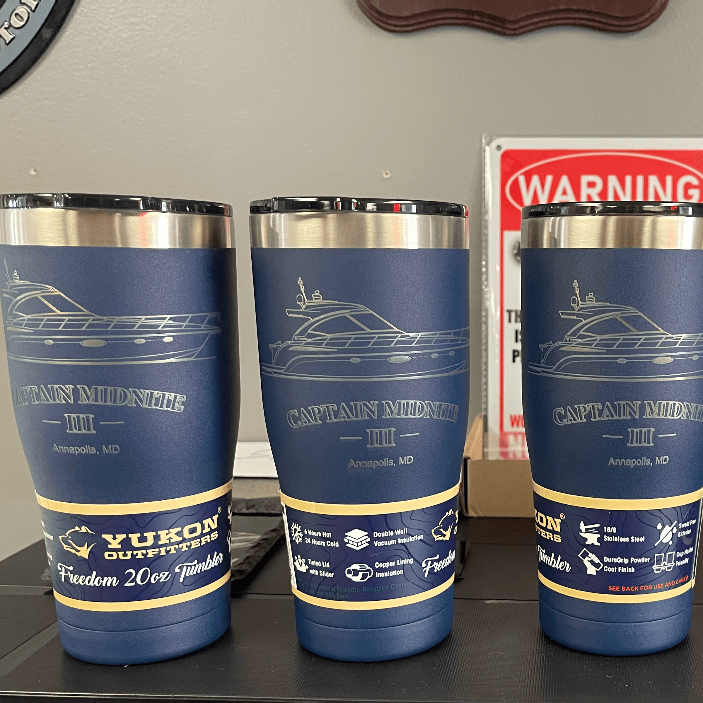 Custom engraved tumblers for Caption Midnite III made in Wesmtinster, MD